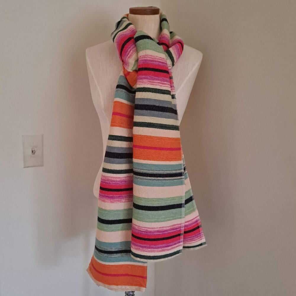 Multicolor Rainbow Striped Very Long Textured Rectangular Scarf - Size 17" X 88" - Picture 4 of 11